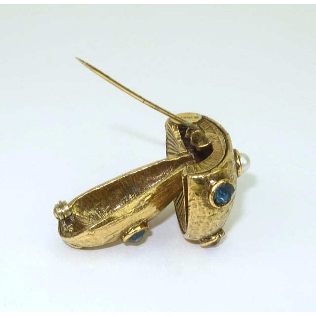 Jeanne Jewelry Gold Plated Bejeweled Mushroom Brooch, 1960's For Sale - Image 11 of 14