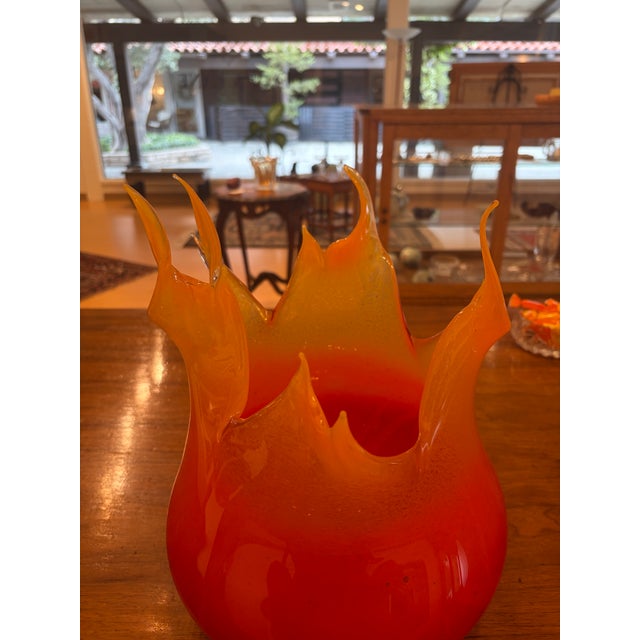 Contemporary 2004 Cohn-Stone Studios Red and Orange Flame Art Glass Vessel For Sale - Image 3 of 4