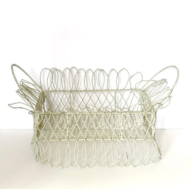 Victorian Antique 19th-Century Victorian White Twisted Metal Wire Planter Basket For Sale - Image 3 of 10