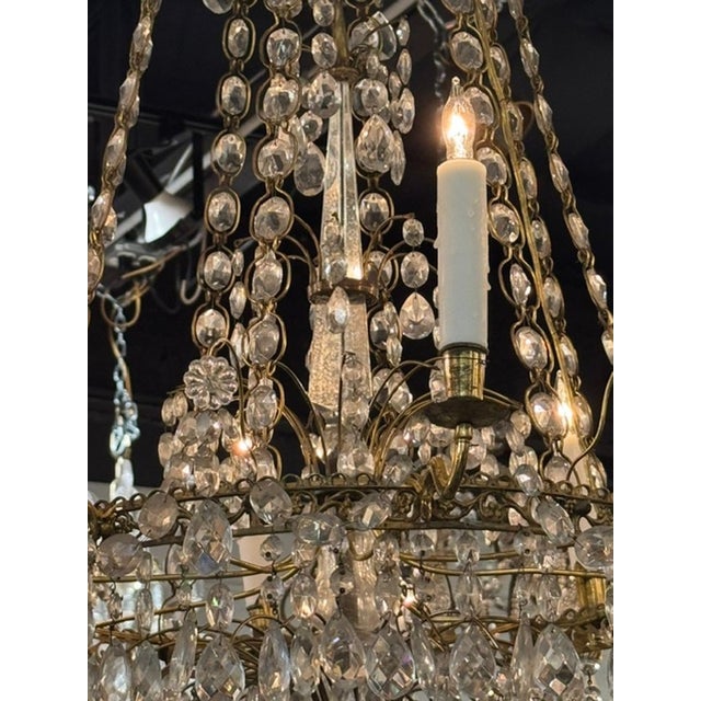 Late 19th C. Swedish Crystal and Gilt Brass Chandelier For Sale - Image 4 of 8