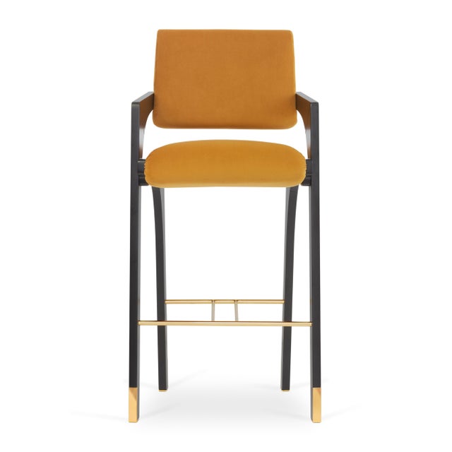 Arches Bar Stool in Mustard Velvet and Black Lacquered from Insidherland, in New conditions. Designed from 2000 Labeled by...