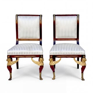 Late 19th-C. French Empire Gilt Bronze Mahogany Side Chairs - Pair For Sale