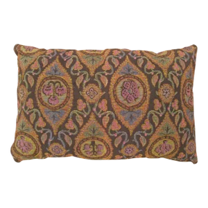 Decorative Antique Jacquard Tapestry Pillow with Floral Elements Allover