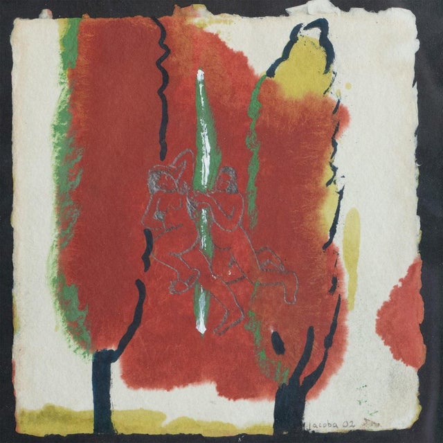 After Jacoba Martinez Millan, Figures in Red Forest, Mixed Media For Sale - Image 5 of 5