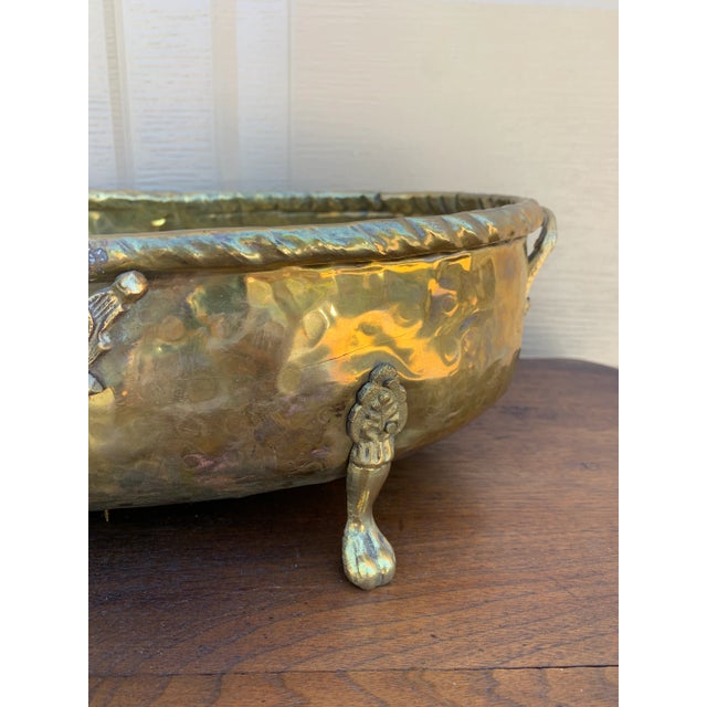 Metal English Country Brass Oval Cachepot With Paw Feet For Sale - Image 7 of 11