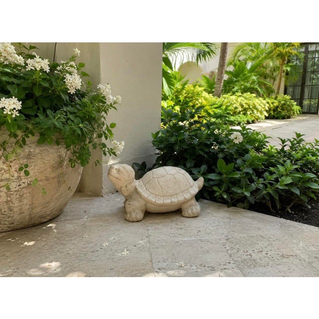 Off-white Vintage Cast Stone Turtle Garden Statue For Sale - Image 8 of 12