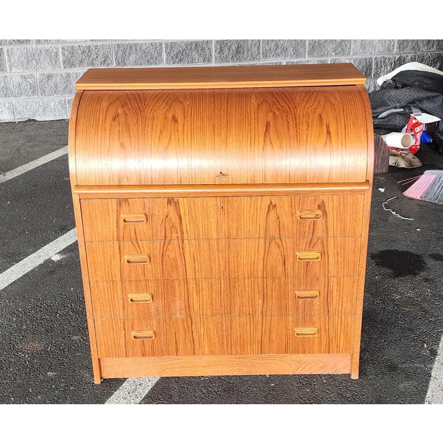 Vintage Scandinavian Danish Modern Post MCM Teak Cylinder Roll Top Desk. C1970 For Sale - Image 13 of 13