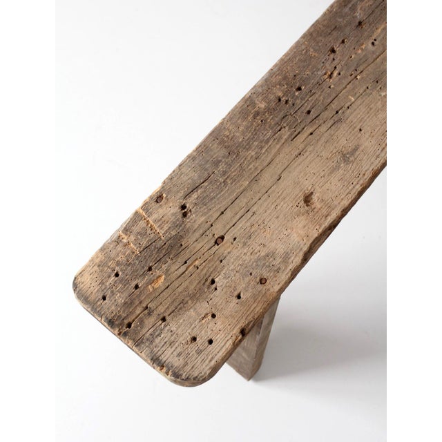 Antique Primitive 9-Foot Wood Bench For Sale - Image 10 of 18