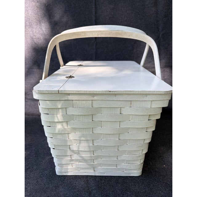 Vintage Painted Splint Wood Picnic Basket For Sale - Image 10 of 15