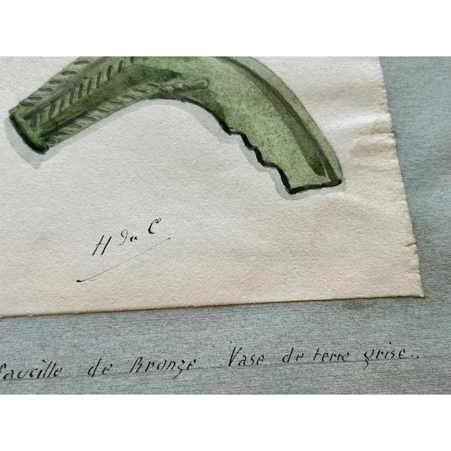 Paint Antique Austrian Museum Watercolor c.1900 Bronze Age Tools Scientific Art For Sale - Image 7 of 9