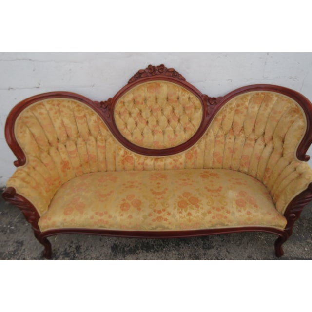 Mid 20th Century Victorian Kimball Carved Solid Mahogany Sofa Couch 6219 For Sale - Image 13 of 18