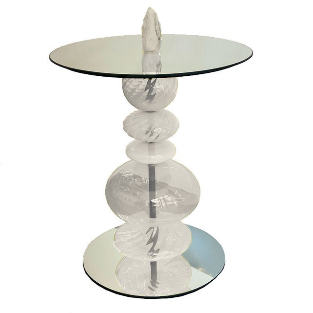 Modern Abacus Glass Tea Table by the Drawing Room Atl in Finish Celedon - Size: Tall / Gueridon - Modern Sofa Table in Neutral White Glass For Sale - Image 3 of 3