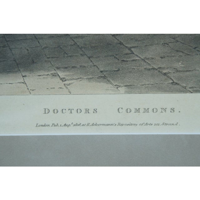 Gray Antique 1808 Thomas Rowlandson Pugin Doctors Commons Aquatint Engraving, Framed For Sale - Image 8 of 12
