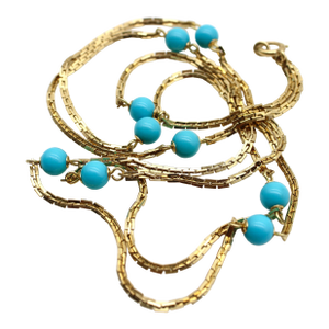 Vintage 14k Gold Turquoise Bead 36” Station Necklace