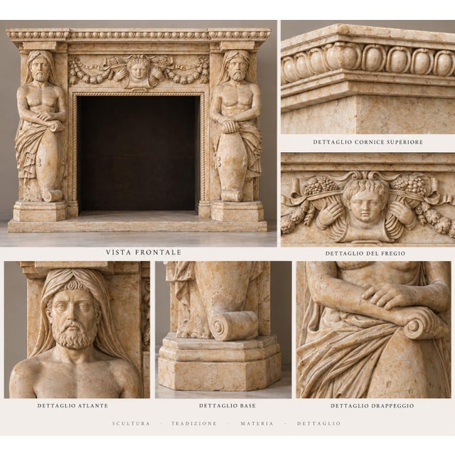 Atlanti marble fireplace type: antique monumental fireplace with atlases style: italian neo-renaissance / renaissance...