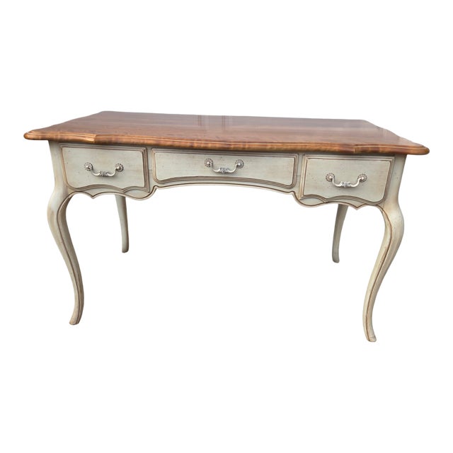 1980s Ethan Allen French Country Ladies Writing Desk Paint Decorated Console For Sale