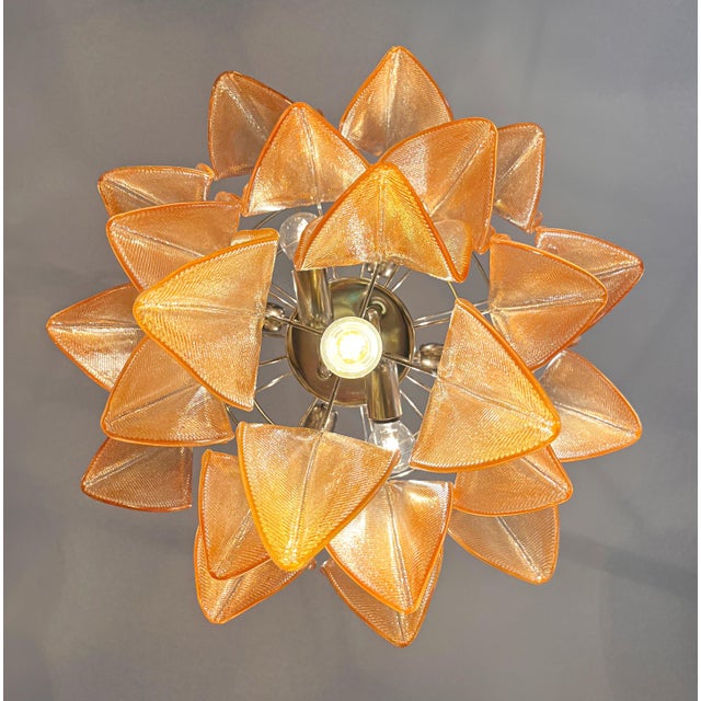 Mid-Century Modern Italian Murano Glass Chandelier Style Mazzega, 23 Tobacco Glass "Rondini" Elements, Chrome Frame, Late 20th Century For Sale - Image 3 of 5