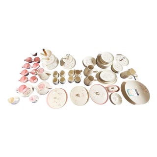 1950s "Tickled Pink" Serverware Dinner Plate Platter Bowl Set by Vernonware - 110 Piece For Sale