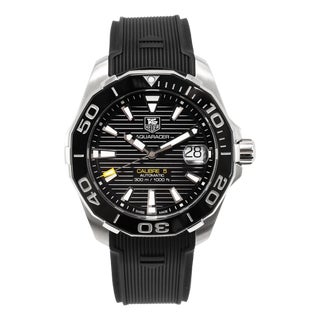 Tag Heuer Aquaracer 41mm way211a.ft6068 Black Dial Rubber Band Steel Watch For Sale