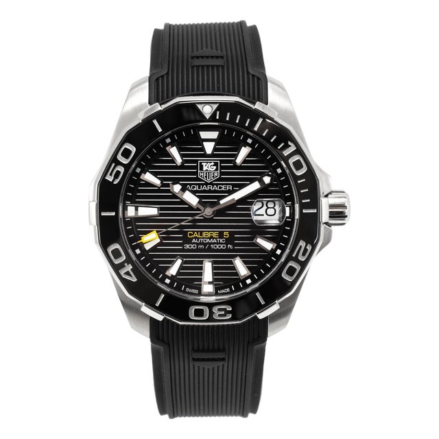 Tag Heuer Aquaracer 41mm way211a.ft6068 Black Dial Rubber Band Steel Watch For Sale