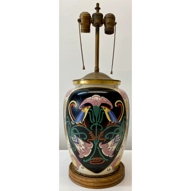 Antique Art Nouveau Ceramic Vase Table Lamp Conversion for Restoration For Sale - Image 9 of 9