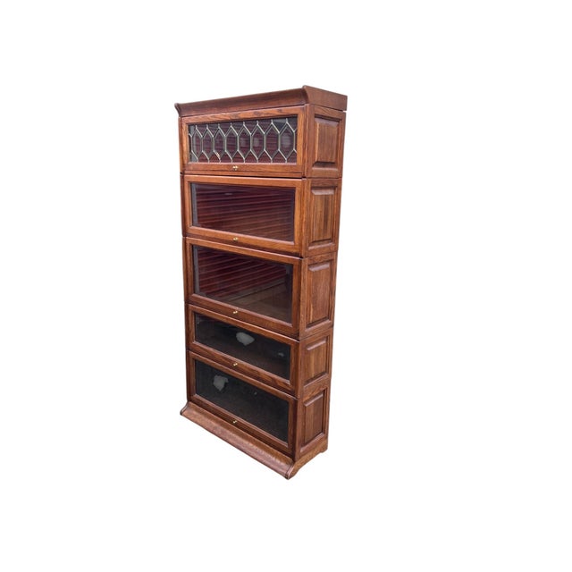 Leaded Glass Oak Barrister Bookcase For Sale - Image 9 of 17