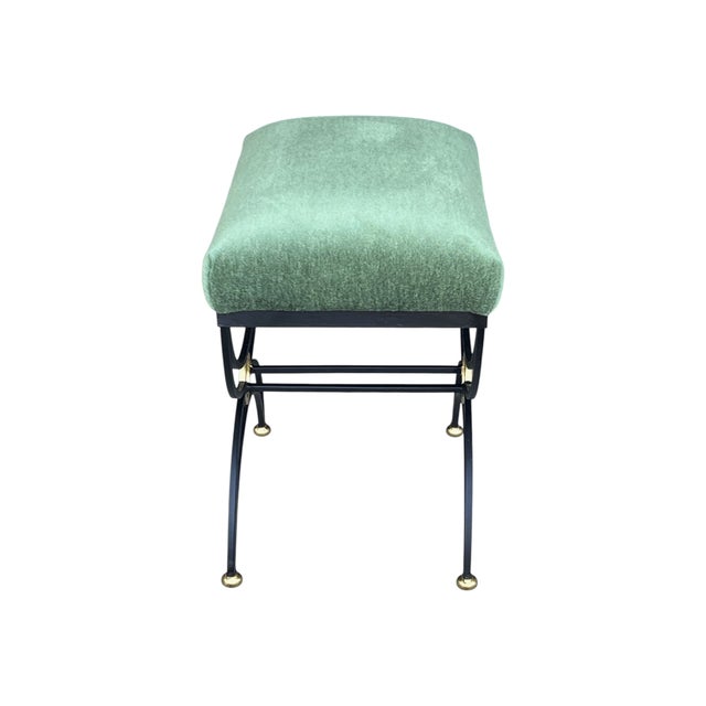 1980s Hand-Forged Sculptural Wrought Iron Accent Benches in Dark Green Mohair- A Pair For Sale - Image 13 of 13