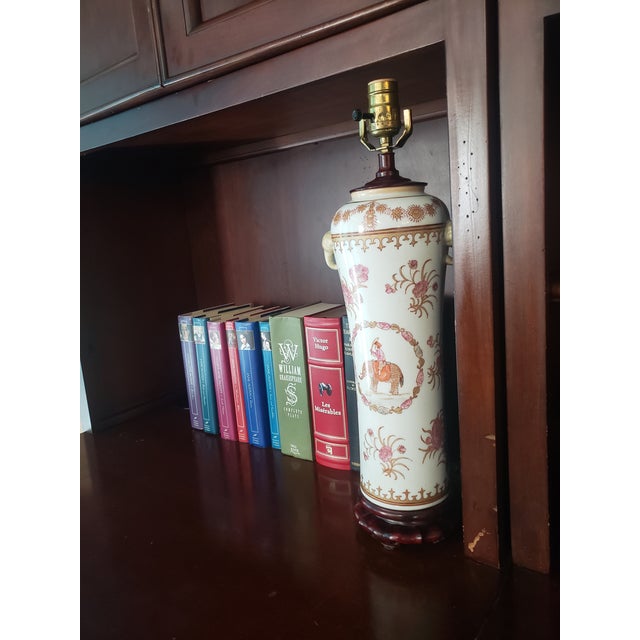 Vintage Chinoiserie Porcelain Table Lamp | Elephant Handle Accent For Sale - Image 12 of 12