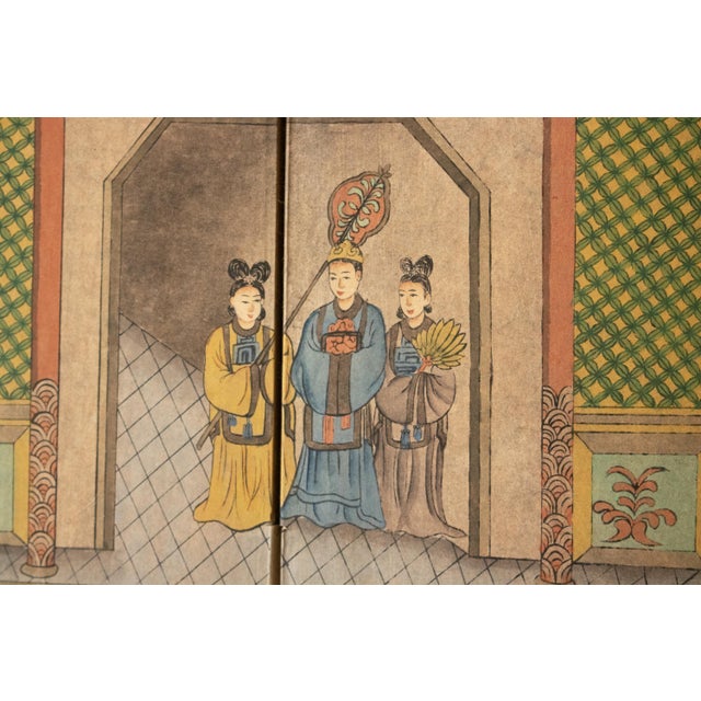"Imperial Palace", Large Vintage Painted Chinese Screen For Sale - Image 13 of 18