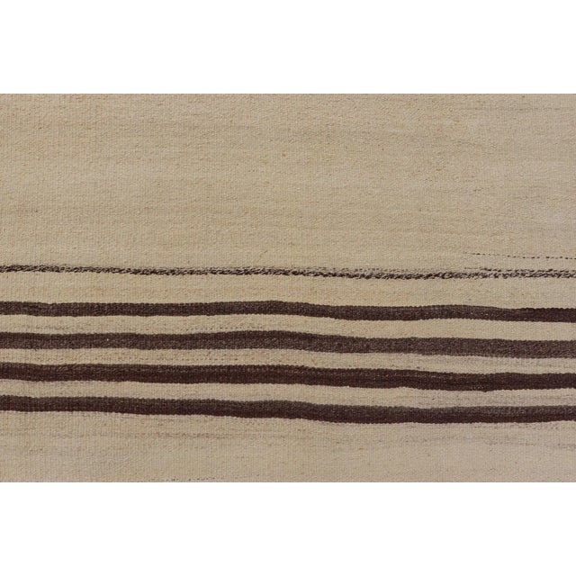 Mid 20th Century Mid 20th Century Turkish Vintage Flat-Weave in Brown and Cream With Stripe Design For Sale - Image 5 of 10