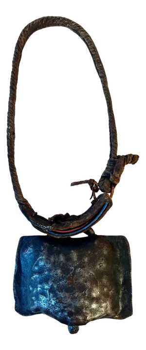 Cowbell with Hand Woven Braided Leather Collar
