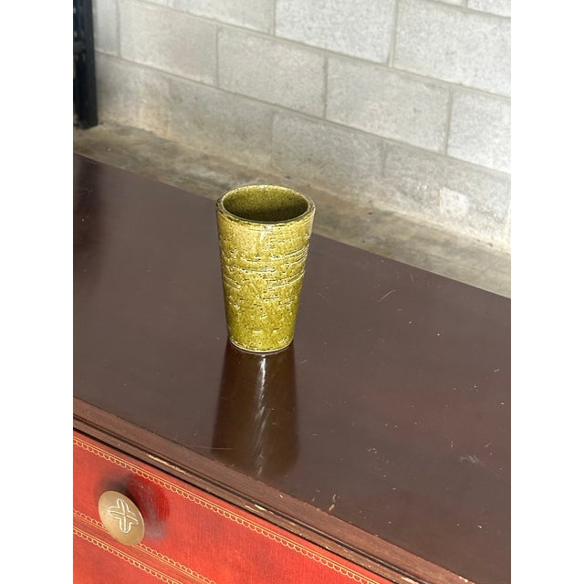 Mid-Century Modern 1960s Olive Green Speckled Vase Töreboda Sweden For Sale - Image 3 of 7