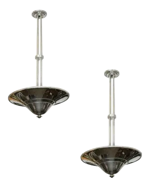 Streamline Art Deco Chrom Steel Saturn Saucer Ceiling Pendant Lamp, Pair