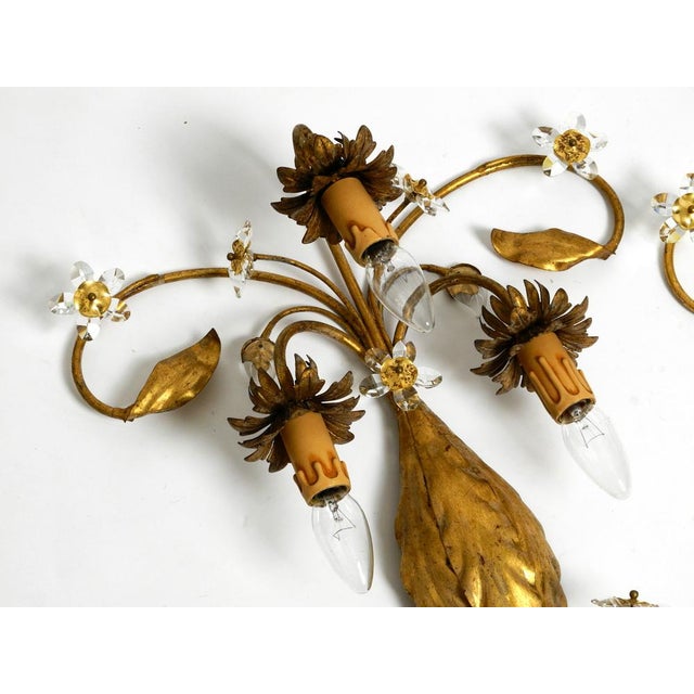 Italian Gold Plated Floral Regency Murano Glass Sconces, 1980s, Set of 2 For Sale - Image 16 of 18