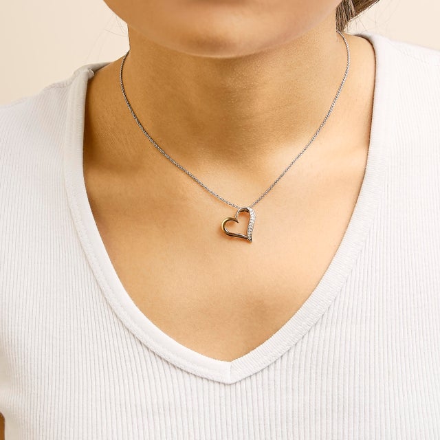 Haus of Brilliance 14K Rose Gold Plated Sterling Silver 1/10 Cttw Diamond Open Heart Pendant Necklace For Sale - Image 4 of 5