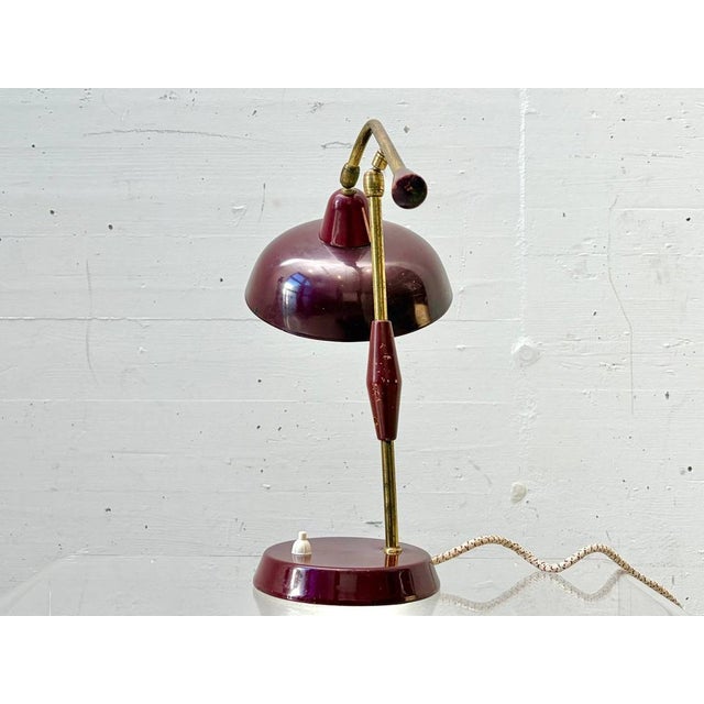 Table Lamp with Brass Arm and Lacquered Metal Shade, Italy, 1950s For Sale - Image 5 of 17