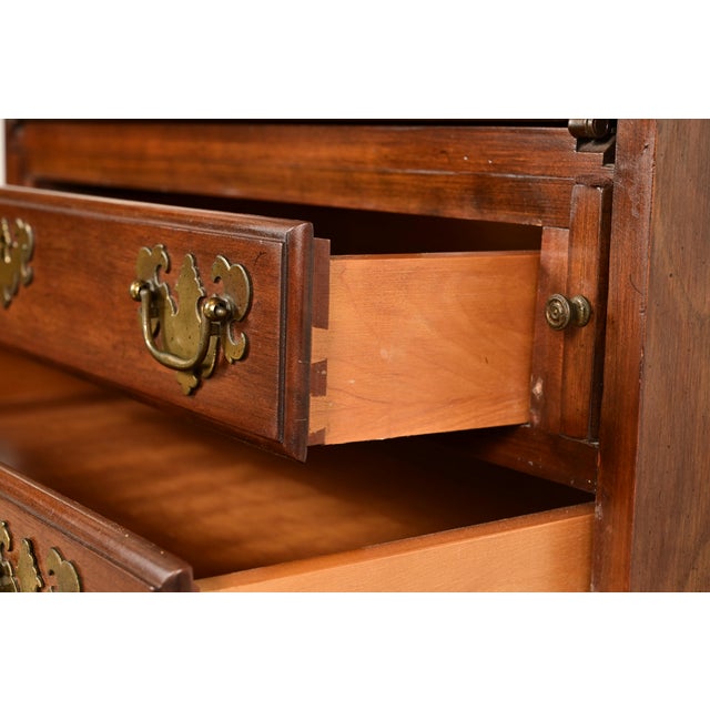 Ethan Allen Georgian Cherry Wood Bureau With Drop Front Secretary Desk and Bookcase Hutch, Circa 1970s For Sale - Image 9 of 14