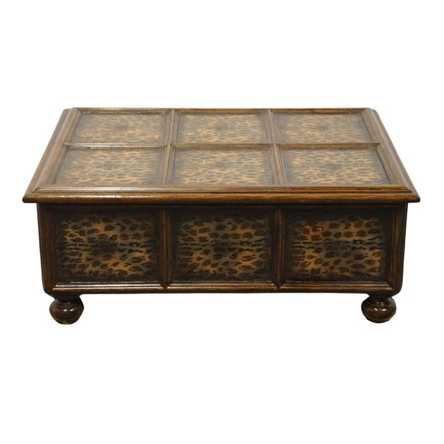 Contemporary Maitland Smith Contemporary Modern 33" Embossed Leopard Print Leather Accent Storage Coffee Table / Trunk For Sale - Image 3 of 11