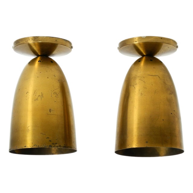 Large Mid-Century Modern Brass Ceiling Lamps, 1950s, Set of 2 For Sale