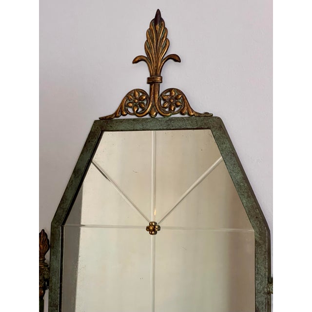 1920s Oscar Bach Attributed Iron Console and Beveled Mirror Set With Marble Top For Sale - Image 13 of 17