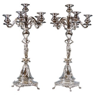 Art Nouveau Six-Flame Silver Candleholders, 1890, Set of 2 For Sale