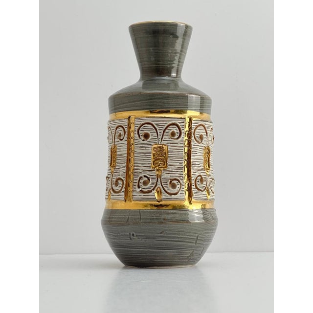 Gold Gold and Grey Ceramic Bottle Vase by Fratelli Fanciullaci for Elbee, Italy, 1950s For Sale - Image 8 of 10