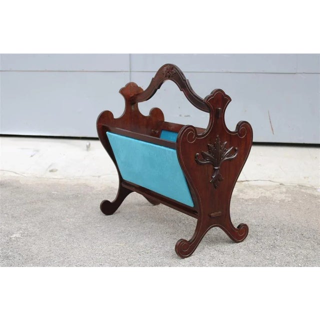 Blue Velvet and Carved Wooden Magazines, Italy, 1940s For Sale - Image 9 of 9