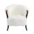 Chic and comfortable white faux fur arm chair with two toned wooden arms and legs. Seat height is 19".