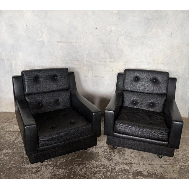 Art Deco Black Leather Club Armchairs, 1930s, Set of 2 For Sale - Image 9 of 9