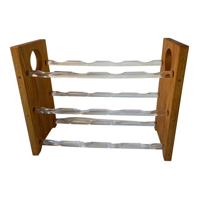 Vintage Lucite and Wood Mid Century 12 Bottle Wine Rack For Sale