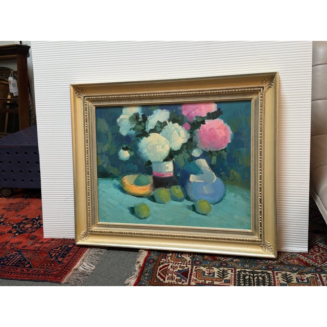 Elio Camacho Floral Bouquet Still Life Oil Painting, Signed For Sale - Image 12 of 12