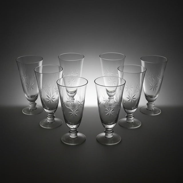 Mid-Century Modern Vintage Tiffin-Franciscan Shooting Star Juice Glasses Set 8-MCM Etched Crystal For Sale - Image 3 of 10