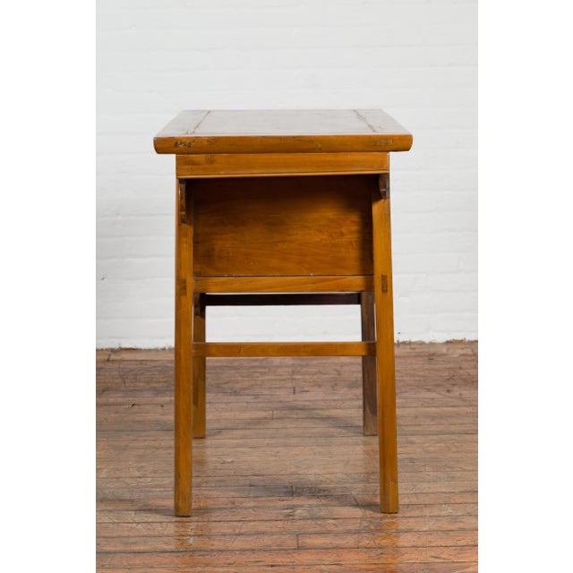 Asian Chinese 19th Century Qing Dynasty Elm Table with Carved Spandrels and Drawers For Sale - Image 3 of 12