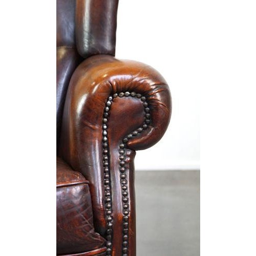 Sheep Leather Wing Chair For Sale - Image 9 of 12